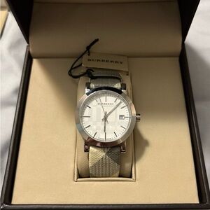 Burberry Silver Watch with Smoked Checker Band